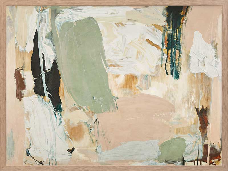 Modern abstract art Earth Echoes II showcasing blush, ivory, and green tones, perfect for contemporary interiors.