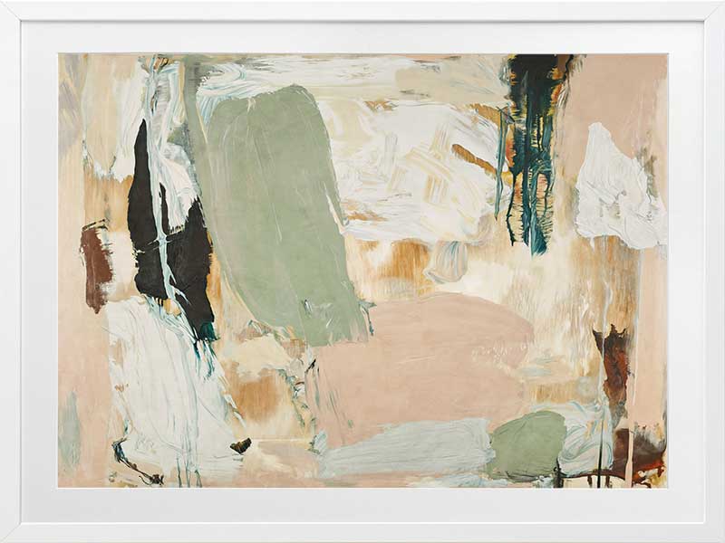 Modern abstract art Earth Echoes II showcasing blush, ivory, and green tones, perfect for contemporary interiors.
