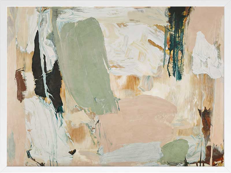 Modern abstract art Earth Echoes II showcasing blush, ivory, and green tones, perfect for contemporary interiors.