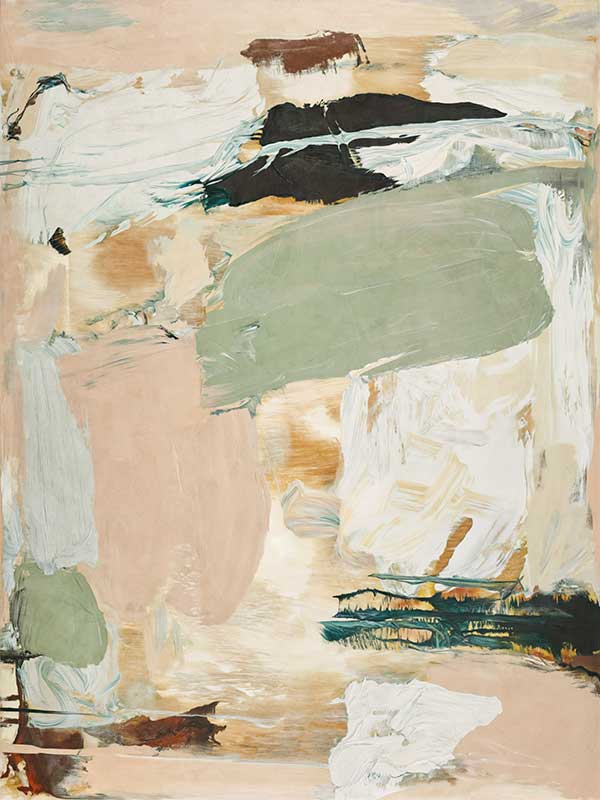 Modern abstract art Earth Echoes II showcasing blush, ivory, and green tones, perfect for contemporary interiors.