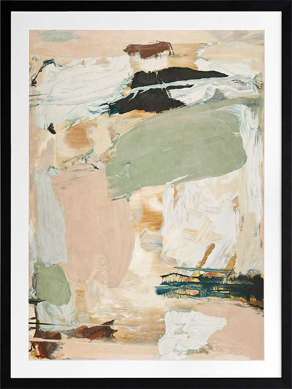 Modern abstract art Earth Echoes II showcasing blush, ivory, and green tones, perfect for contemporary interiors.