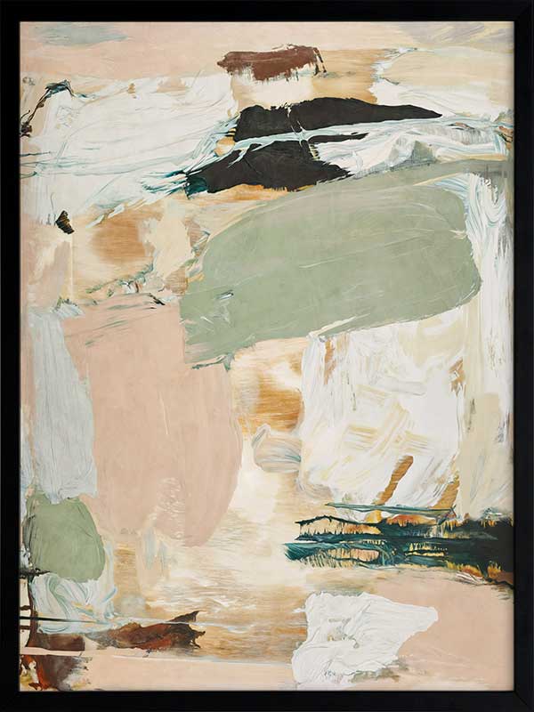 Modern abstract art Earth Echoes II showcasing blush, ivory, and green tones, perfect for contemporary interiors.