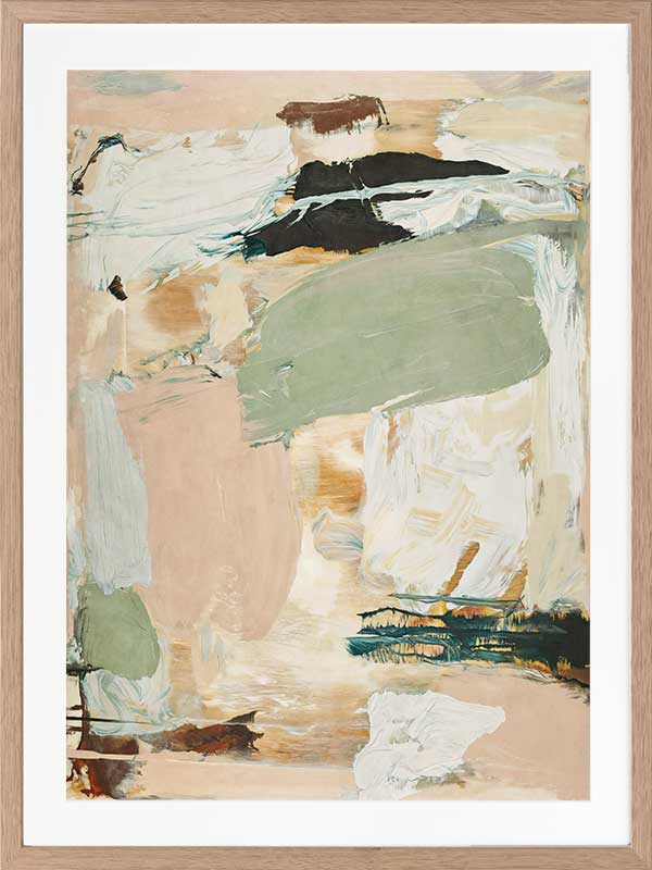 Modern abstract art Earth Echoes II showcasing blush, ivory, and green tones, perfect for contemporary interiors.