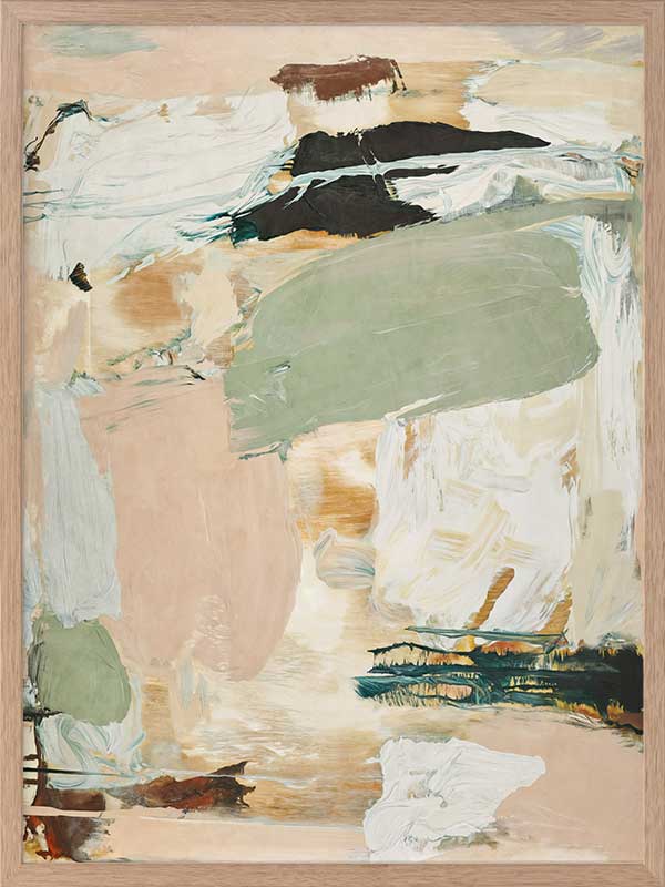 Modern abstract art Earth Echoes II showcasing blush, ivory, and green tones, perfect for contemporary interiors.