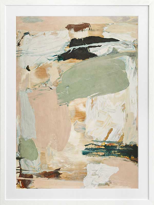 Modern abstract art Earth Echoes II showcasing blush, ivory, and green tones, perfect for contemporary interiors.