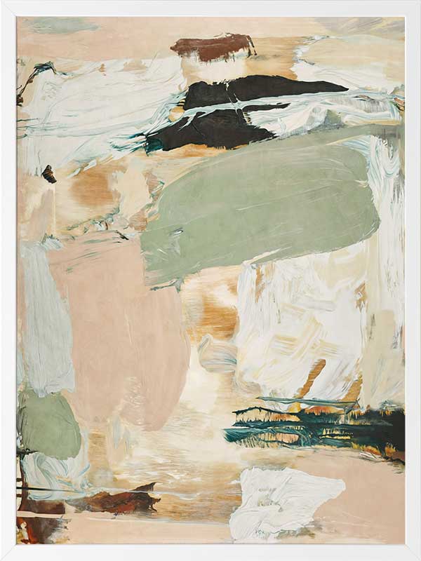 Modern abstract art Earth Echoes II showcasing blush, ivory, and green tones, perfect for contemporary interiors.