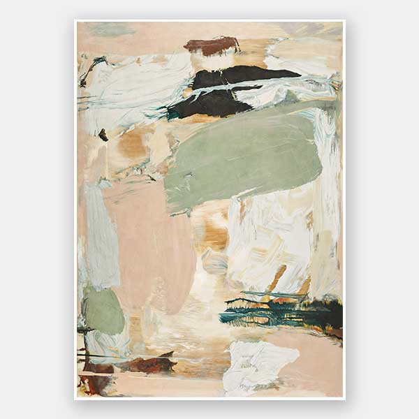 Modern abstract art Earth Echoes II showcasing blush, ivory, and green tones, perfect for contemporary interiors.