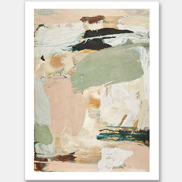 Modern abstract art Earth Echoes II showcasing blush, ivory, and green tones, perfect for contemporary interiors.