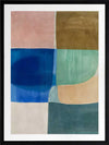 Abstract geometric art Sun Tiles II featuring calming blocks of blues, beige and sea green blocks for contemporary home decor.