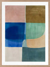 Abstract geometric art Sun Tiles II featuring calming blocks of blues, beige and sea green blocks for contemporary home decor.