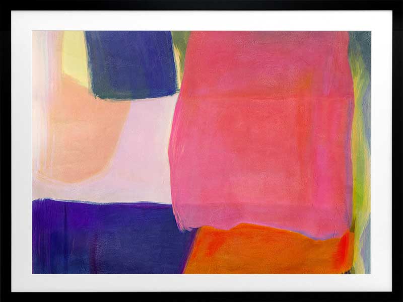 Abstract wall art Neon Dreams with vibrant pink, purple, orange, and green blocks for bold contemporary interiors.