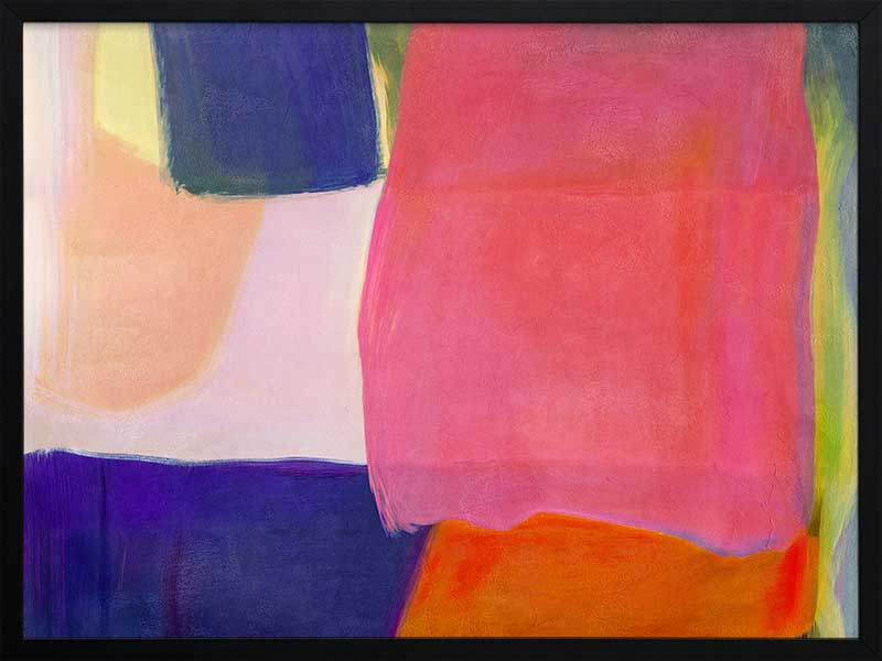 Abstract wall art Neon Dreams with vibrant pink, purple, orange, and green blocks for bold contemporary interiors.