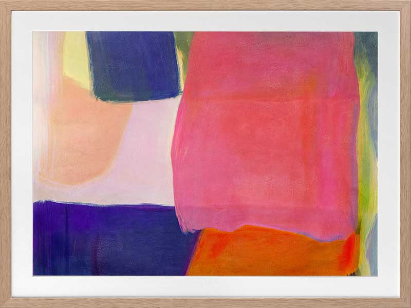 Abstract wall art Neon Dreams with vibrant pink, purple, orange, and green blocks for bold contemporary interiors.