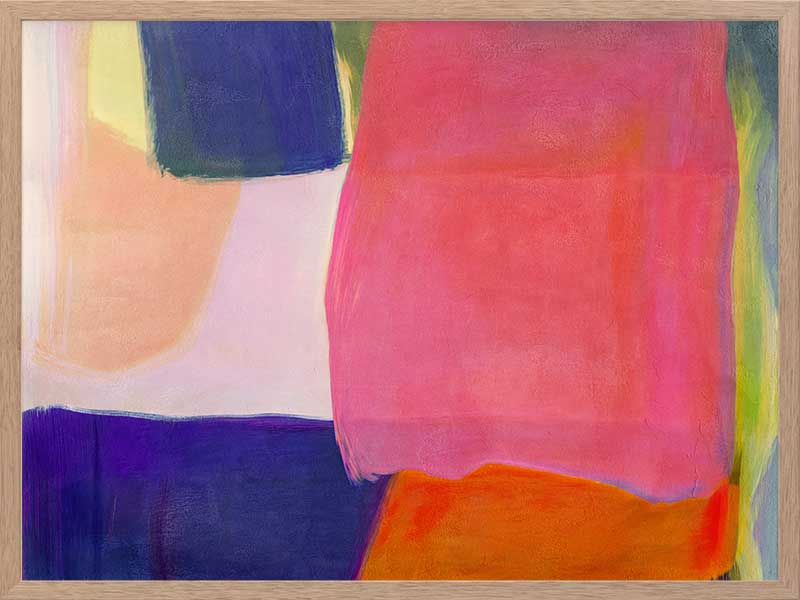 Abstract wall art Neon Dreams with vibrant pink, purple, orange, and green blocks for bold contemporary interiors.