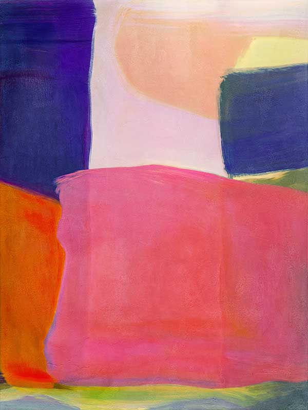 Abstract wall art Neon Dreams with vibrant pink, purple, orange, and green blocks for bold contemporary interiors.