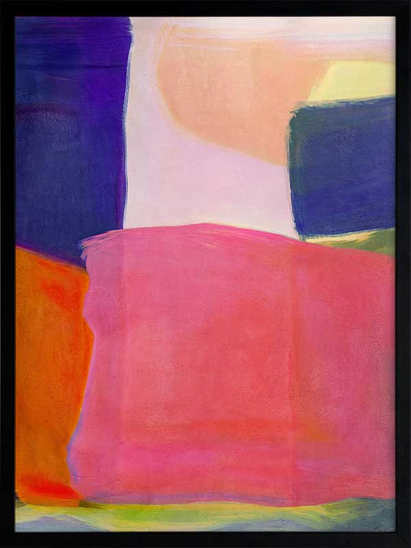 Abstract wall art Neon Dreams with vibrant pink, purple, orange, and green blocks for bold contemporary interiors.
