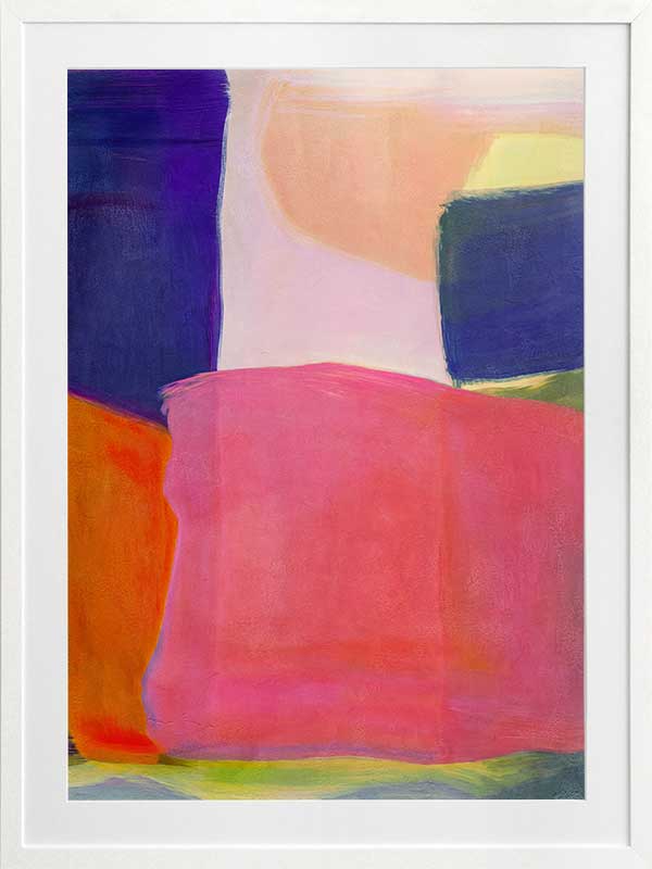 Abstract wall art Neon Dreams with vibrant pink, purple, orange, and green blocks for bold contemporary interiors.