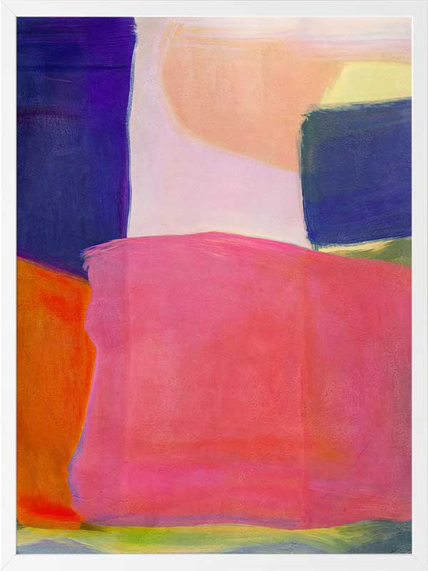 Abstract wall art Neon Dreams with vibrant pink, purple, orange, and green blocks for bold contemporary interiors.