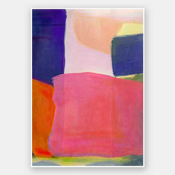 Abstract wall art Neon Dreams with vibrant pink, purple, orange, and green blocks for bold contemporary interiors.