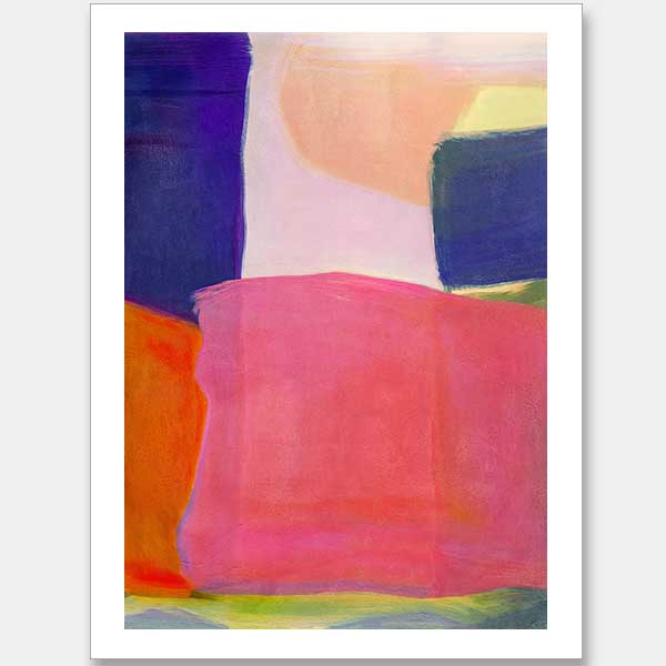 Abstract wall art Neon Dreams with vibrant pink, purple, orange, and green blocks for bold contemporary interiors.