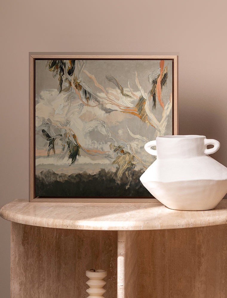 Evening Gum Leaves - Oak Box Frame Canvas - 30x30