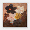Abstract-style floral art depicting lush blooms in blush, charcoal, and yellow perfect for contemporary decor.