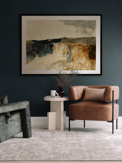 Landscape art of a tranquil lake scene with soft purples, peaches, and reflective waters ideal for contemporary decor.