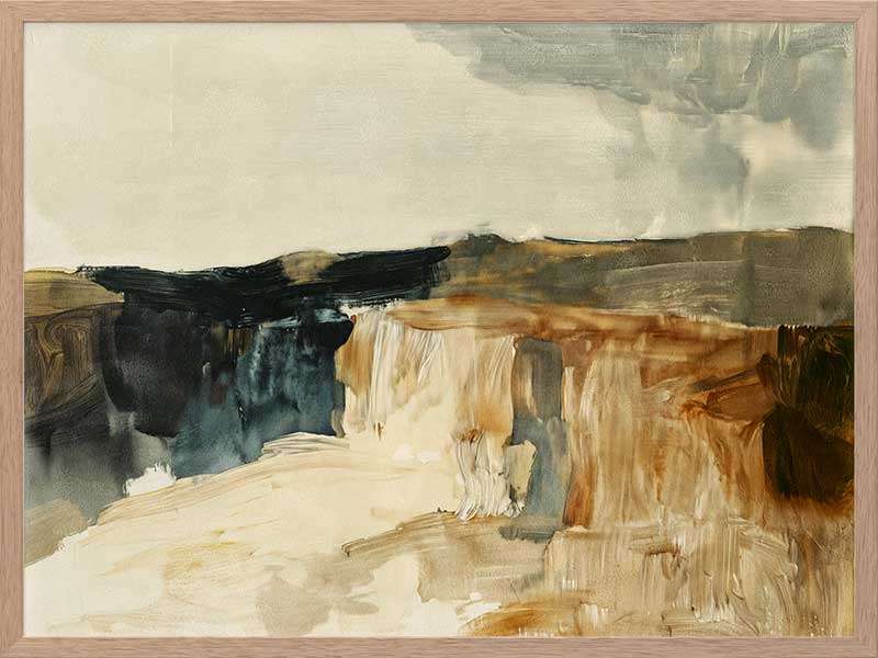 Australian coastal landscape artwork in muted blues, greys, and earthy tones, ideal for minimalist contemporary interiors.