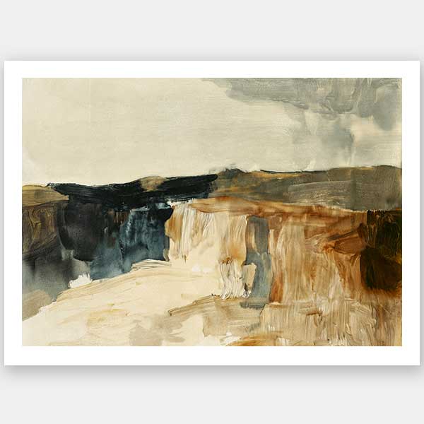 Australian coastal landscape artwork in muted blues, greys, and earthy tones, ideal for minimalist contemporary interiors.