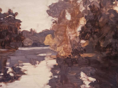 Landscape art of a tranquil lake scene with soft purples, peaches, and reflective waters ideal for contemporary decor.