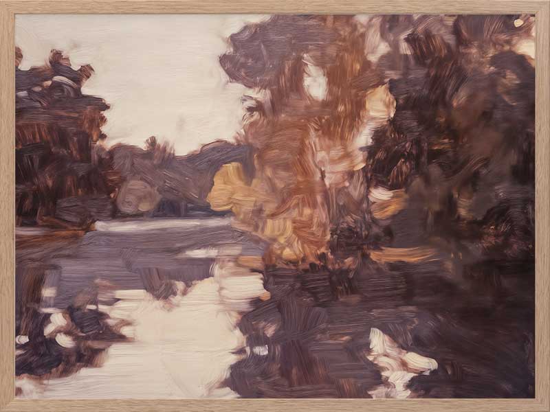 Landscape art of a tranquil lake scene with soft purples, peaches, and reflective waters ideal for contemporary decor.