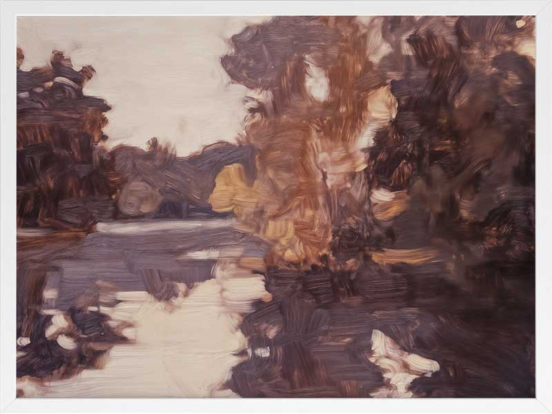 Landscape art of a tranquil lake scene with soft purples, peaches, and reflective waters ideal for contemporary decor.
