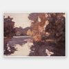 Landscape art of a tranquil lake scene with soft purples, peaches, and reflective waters ideal for contemporary decor.