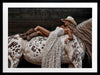 Glamorous photographic horse wall art featuring a woman in a cowboy hat and boots relaxing on a horse in earthy tones.
