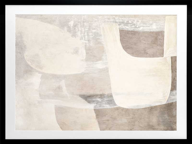 Minimalist abstract wall art featuring beige, ivory, and grey tones with gentle geometric shapes and textures for tranquil interiors.