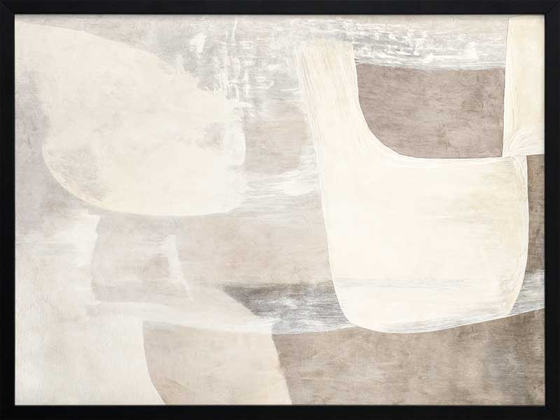 Minimalist abstract wall art featuring beige, ivory, and grey tones with gentle geometric shapes and textures for tranquil interiors.