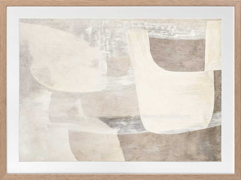 Minimalist abstract wall art featuring beige, ivory, and grey tones with gentle geometric shapes and textures for tranquil interiors.