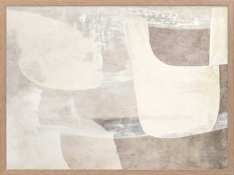 Minimalist abstract wall art featuring beige, ivory, and grey tones with gentle geometric shapes and textures for tranquil interiors.