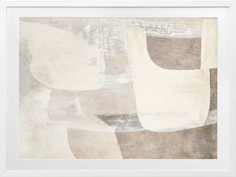 Minimalist abstract wall art featuring beige, ivory, and grey tones with gentle geometric shapes and textures for tranquil interiors.