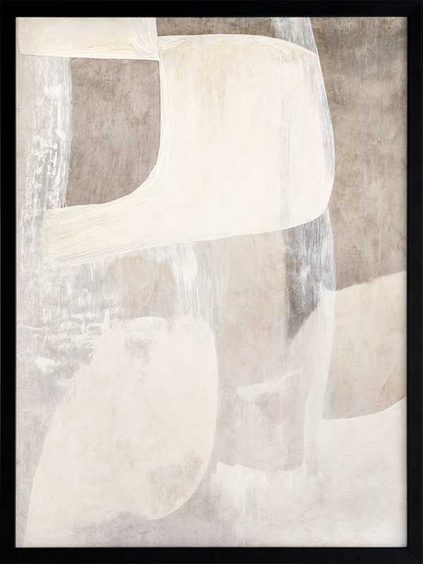 Minimalist abstract wall art featuring beige, ivory, and grey tones with gentle geometric shapes and textures for tranquil interiors.