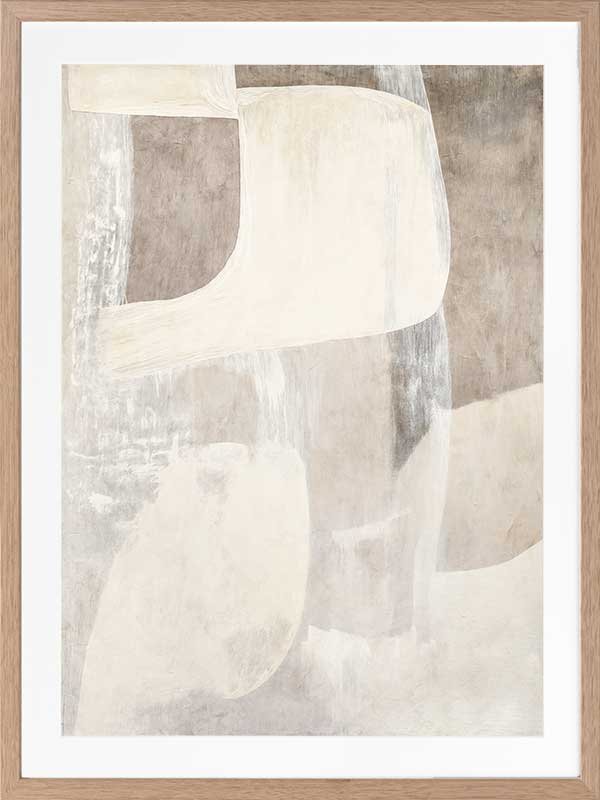 Minimalist abstract wall art featuring beige, ivory, and grey tones with gentle geometric shapes and textures for tranquil interiors.