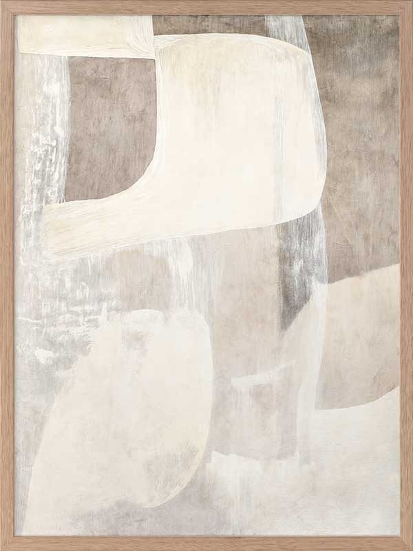 Minimalist abstract wall art featuring beige, ivory, and grey tones with gentle geometric shapes and textures for tranquil interiors.