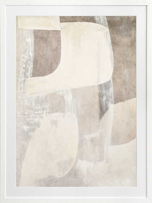 Minimalist abstract wall art featuring beige, ivory, and grey tones with gentle geometric shapes and textures for tranquil interiors.
