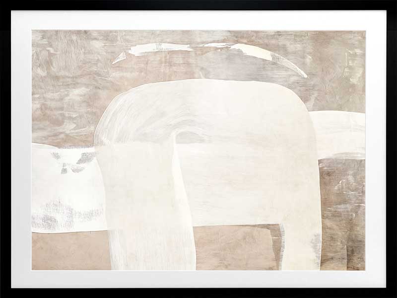 Minimalist abstract wall art featuring beige, ivory, and grey tones with gentle geometric shapes and textures for tranquil interiors.