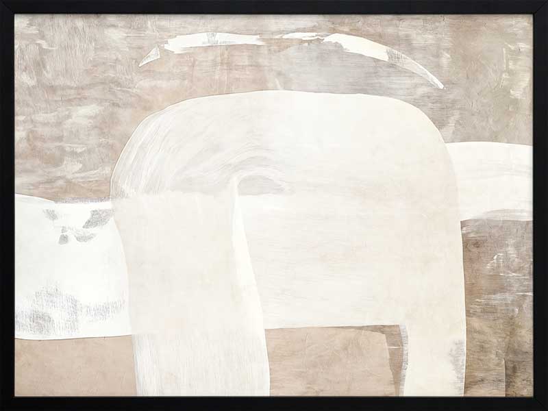 Minimalist abstract wall art featuring beige, ivory, and grey tones with gentle geometric shapes and textures for tranquil interiors.