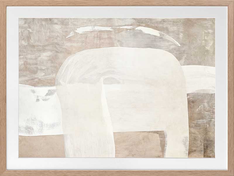 Minimalist abstract wall art featuring beige, ivory, and grey tones with gentle geometric shapes and textures for tranquil interiors.