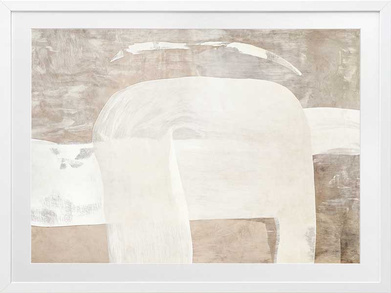 Minimalist abstract wall art featuring beige, ivory, and grey tones with gentle geometric shapes and textures for tranquil interiors.