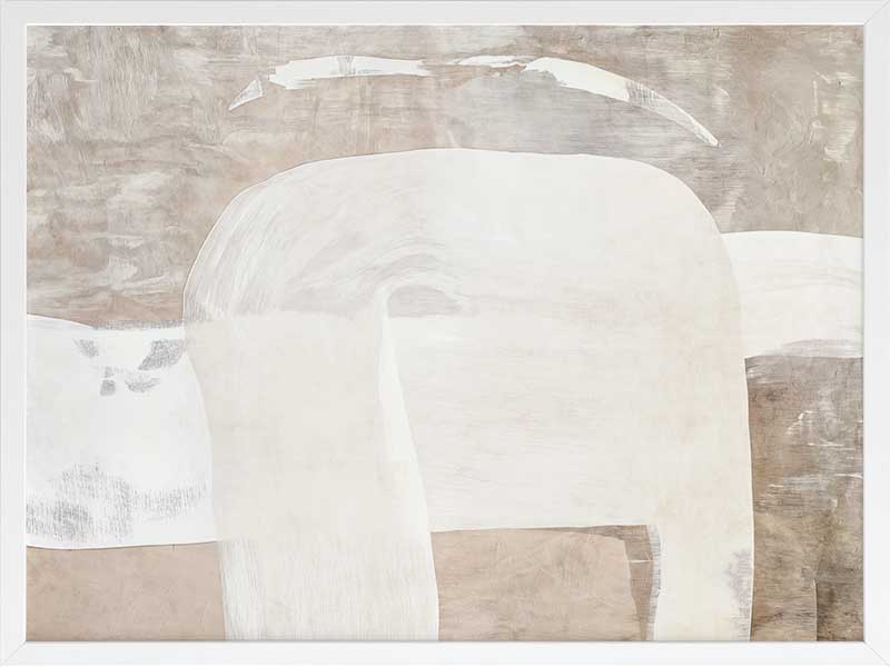 Minimalist abstract wall art featuring beige, ivory, and grey tones with gentle geometric shapes and textures for tranquil interiors.