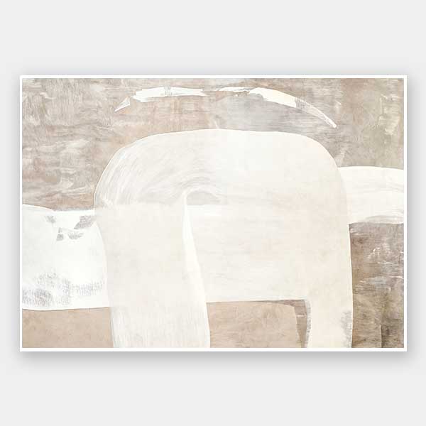 Minimalist abstract wall art featuring beige, ivory, and grey tones with gentle geometric shapes and textures for tranquil interiors.