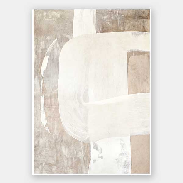 Minimalist abstract wall art featuring beige, ivory, and grey tones with gentle geometric shapes and textures for tranquil interiors.